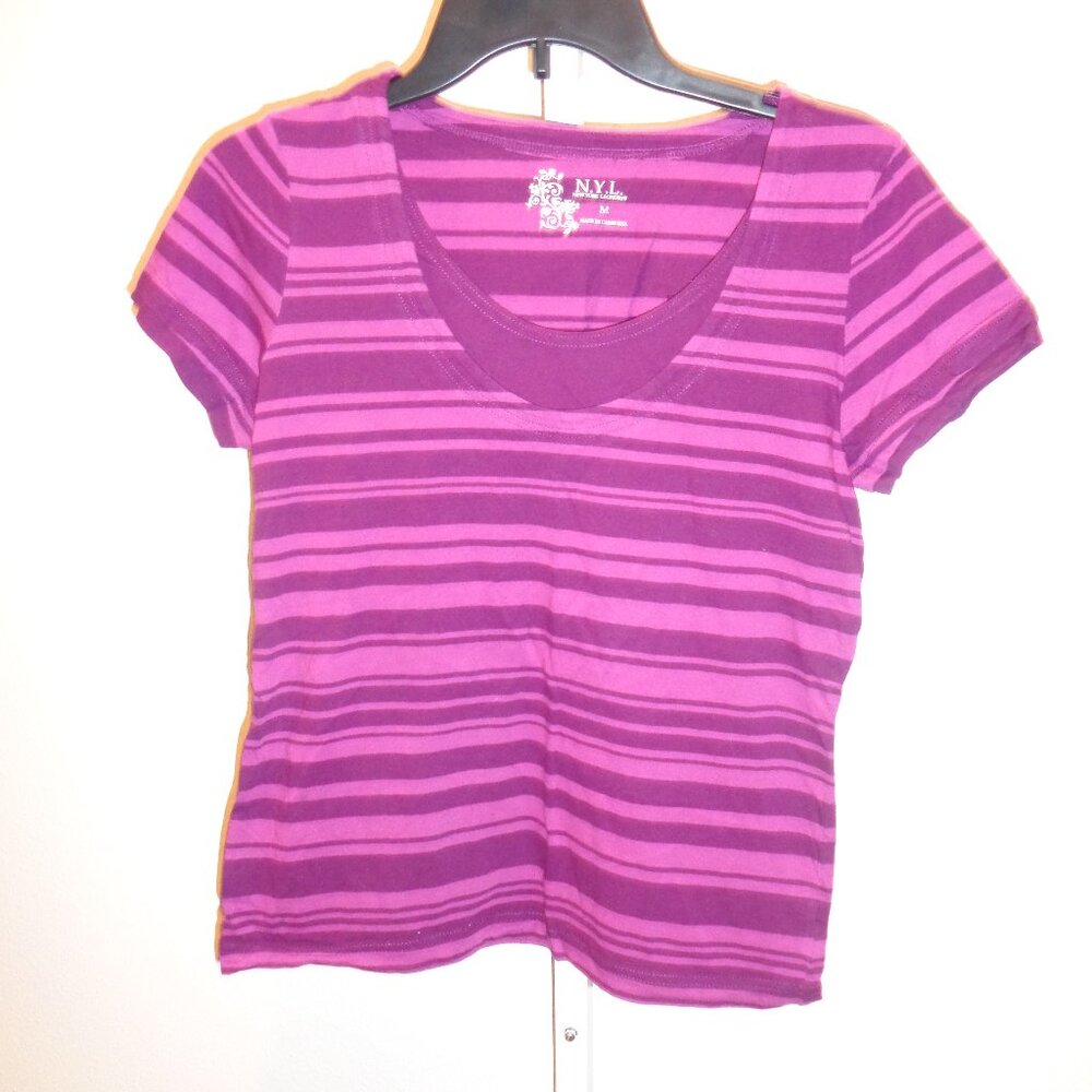 N.Y.L. New York Laundry Layered Look Striped Top Shirt Size Medium Short Sleeve